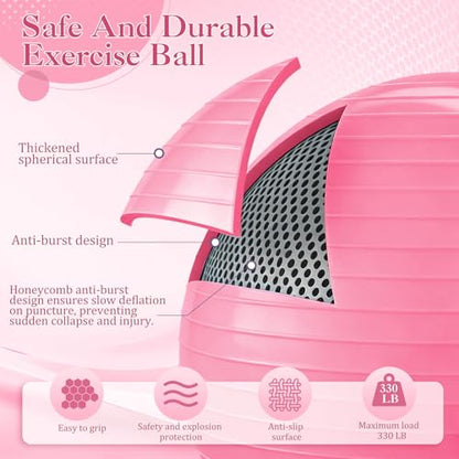 6-in-1 Yoga Balls and Yoga Block Set with Strap Foot Pump, Exercise Pregnancy Balls for Birthing, Pilates Kit Fitness Physical Therapy Home Gym Workout Equipment - color: Pink