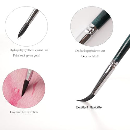 Longyinzhai Synthetic Squirrel Hair 5 Round Tip Professional Brush Set, Watercolor Acrylic Gouache Painting Supplies