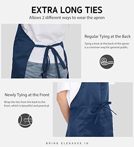 Syntus Apron for Men Women, Adjustable Cooking Kitchen Apron with 2 Pockets | Machine Washable, Firm Stitching, Stain Resistance, Long Tie Straps, 2 Pockets, Versatility, Unisex Use, Gift, BBQ - color: Blue Dark, style: 2 Polyester