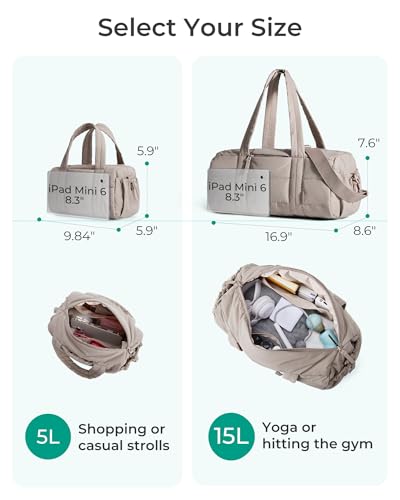 BAGSMART Reiki Gym Bag for Women Puffy Yoga Mat Travel Weekender Duffle Bag - color: Sand Brown, size: Medium