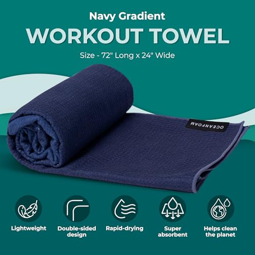 Oceanfoam Beach Towel – Lightweight, Absorbent, Quick-Drying, Sand-Resistant, Non-Slip – Ideal for Workouts, Yoga, Pilates, Beach, Pool, Boat & Travel – 25% Recycled – 72"x24" (Navy Gradient) - color: Navy Gradient