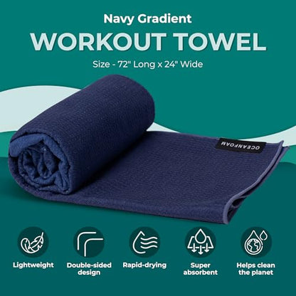 Oceanfoam Beach Towel – Lightweight, Absorbent, Quick-Drying, Sand-Resistant, Non-Slip – Ideal for Workouts, Yoga, Pilates, Beach, Pool, Boat & Travel – 25% Recycled – 72"x24" (Navy Gradient) - color: Navy Gradient