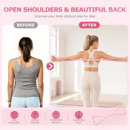 Figure 8 Resistance Bands 3 Pack, 21.6" Extra Long Elastic Exercise Bands with Handles, 15/25/35LB Stretching Band Set for Physical Therapy, Yoga, Pilates, Arm Back Shoulder Workout - color: Beige + Pink + Green