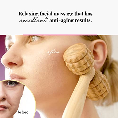 tuuli Accessories - T-Shape Massage Roller, Body and Face Roller, Multi-Functional Facial Massager, Helps Ease Muscle Tension and Supports Skin Health, Wooden Roller Massager Tool