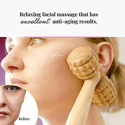 tuuli Accessories - T-Shape Massage Roller, Body and Face Roller, Multi-Functional Facial Massager, Helps Ease Muscle Tension and Supports Skin Health, Wooden Roller Massager Tool