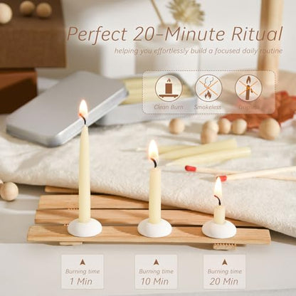 20 Minute 100% Pure Beeswax Candles, Mini Mindful Meditation Taper Candles, Smokeless & Dripless with Holder for Yoga, Prayer, Relaxation (White,24 Pack) - color: White