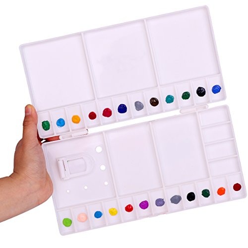 Transon Paint Palette Box 33 Wells for Mixing Gouache, Acrylic and Oil Paint with 1 Paint Brush - size: 33 Wells