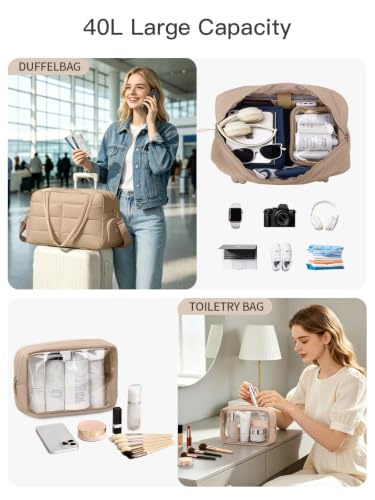 Gitus Travel Duffle Bag for Women Puffer Weekender Bags Carry on Gym Bag - color: Brown