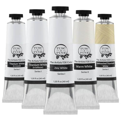 Tusc & Pine Artist Oil Paint - 40 ml Set of 5 - Modern White - Non-Yellowing, Rich & Creamy Consistency, Maximum Pigment Load, Small Batch Milled Oil Paints Developed for Professional Artists - color: Modern White, size: 6.75 Fl Oz (Pack of 1)