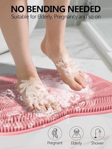 Kalolary Silicone Shower Foot Scrubber Mat with Non Slip Suction Cups - color: Pink