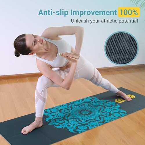 Avoalre Folding Yoga Mat, Eco-Friendly PVC Travel Yoga Mat Packable, Double Sided Non-Slip Printed Yoga Mats with Bag for Home Workout Gym Exercise Fitness Pilates Stretching (72" x 24" x 1/5" Thick) - color: Dark Green