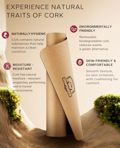 HAPBEAR Large Cork Yoga Mat - 72"x36" Wide Non-Slip for Home Workout, Yoga, Pilates & Stretching - 6mm Cushioned Support & Durable - Carry Bag Included