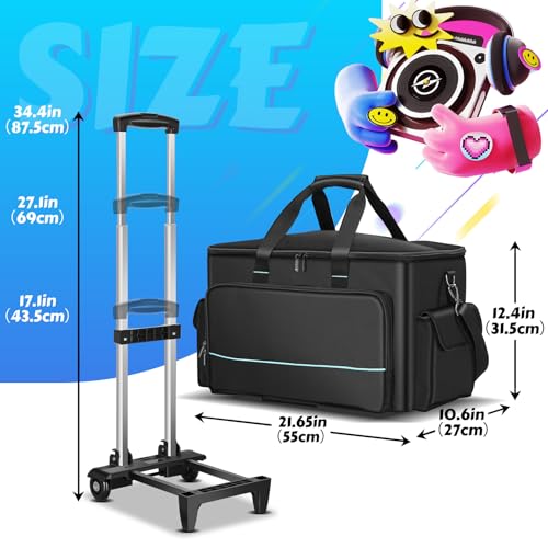 DJ Cable Bag, Rolling DJ Cable Bag with Detachable Trolley & Dividers | Large Capacity Gig Bag with Laptop Compartment, Professional Organizer Bag for Cables, Microphones, and DJ Equipment
