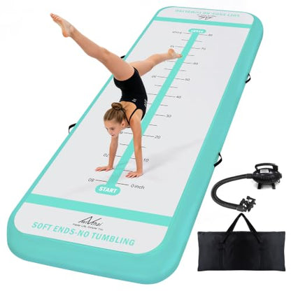 Inflatable Air Gymnastics Mat Training Mats with 2-in-1 Safety Guide Lines - color: Green, size: 13ft*3.3ft*4inch