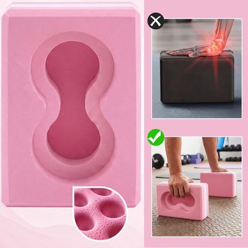Yoga Blocks 2 Pack for Wrist Relief,Yoga Block with Knee Pads Strap - color: Pink