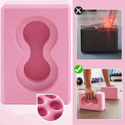 Yoga Blocks 2 Pack for Wrist Relief,Yoga Block with Knee Pads Strap - color: Pink