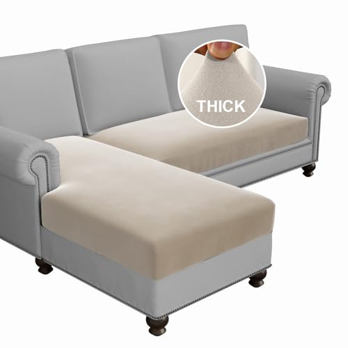H.VERSAILTEX Fleece 2 Piece Sectional Couch Covers L Shape Stretch Couch Cushion Covers Thick and Soft Sofa Covers for Sectional Sofa Set Washable (2 Seater + 1 Chaise, Island Fossi) - color: Island Fossi, size: 2 Seater + Chaise