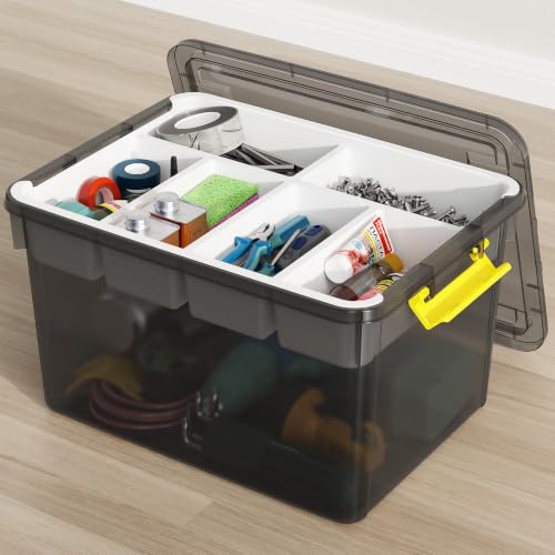 40Qt Stackable Storage Bins with Lid Tray Craft Box Organizer, 1Pack,GY | Clear Plastic Latching Boxes Organizers with Dividers Portable Containers for Arts & Crafts, Home Office Classroom Car Trunk - color: Clear Grey, size: 40QT-1Pack