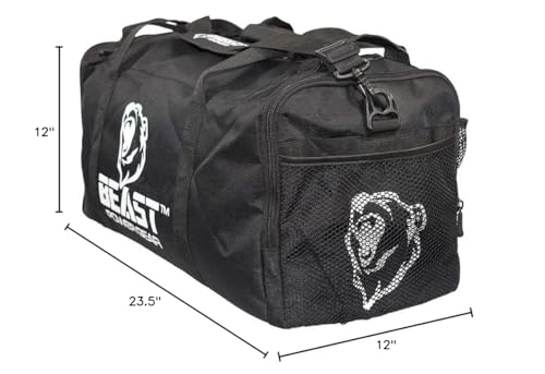 Beast Power Gear Gym Duffle Bag- Workout, Boxing, MMA, Sports Bag with Shoes Compartment and Adjustable Shoulder Strap for Men and Women (Black) - color: Black