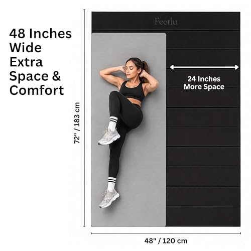 Extra Wide & Large Foldable Yoga Mat, 72" x 48", 6mm/8mm Thick - color: Black, size: 48" x 72" x 1/3"