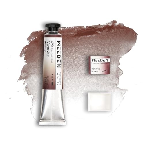 MEEDEN Professional Artist Watercolor Paint: Vandyke Brown - 15ml/0.5oz | Water Color Tube, Semi-Moist Pigment Half Pan and Empty Matching Half Pan for Artists Pros - color: Vandyke Brown