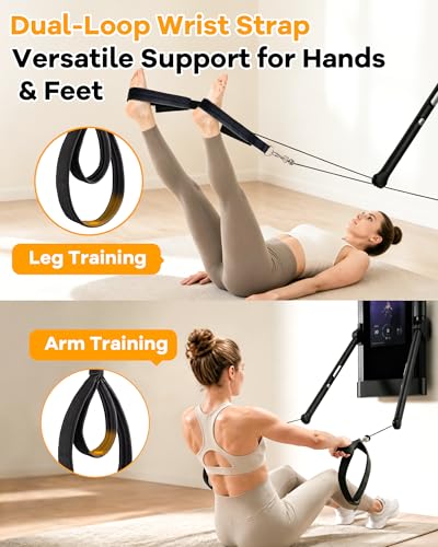 Wonderful Day Upgraded Pilates Loops Compatible with Tonal Smart Home Gym, Soft Thickened Double Loop Straps with Sturdy Adapters, Fitness Accessories for Reformer & Wall Pulley (2 Count) - color: Black