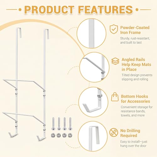 Zonon Over-the-Door Yoga Mat Holder Rack – 3 Tier Space‑Saving Mat & Foam Roller Organizer Iron Yoga-mat Organizer Rack Home Gym Storage with Metal Hooks for Foam Rollers & Home Gym Fitness