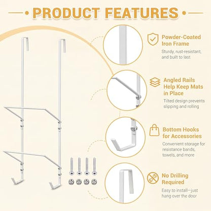 Zonon Over-the-Door Yoga Mat Holder Rack – 3 Tier Space‑Saving Mat & Foam Roller Organizer Iron Yoga-mat Organizer Rack Home Gym Storage with Metal Hooks for Foam Rollers & Home Gym Fitness