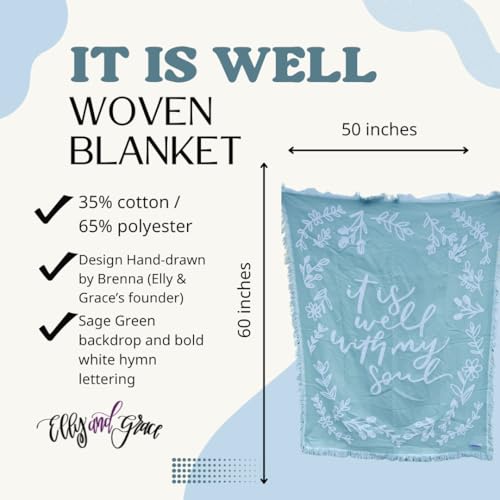 Elly & Grace Christian Woven Blanket, Religious Prayer Throw for Women, Inspirational Blanket 27x19 inches (It is Well with My Soul)