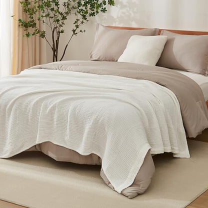 EMME Cotton Muslin Large Throw Blanket Couch Breathable Gauze Soft Lightweight Bed Blankets Adults (White,50"x70") - color: 04-white-1, size: Large Throw (50" X 70")