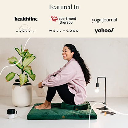 Mindful & Modern Meditation Cushion and Zabuton Meditation Mat Bundle - Premium Luxury Velvet Meditation Cushion Set for Yoga - Buckwheat Zafu Floor Pillow and Rectangular Mat - Emerald Green Color