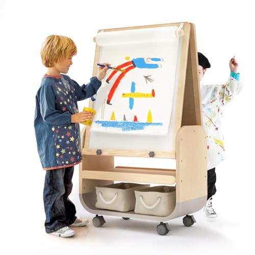 3-in-1 Kids Art Easel with Wheels - Height Adjustable, Dual-Sided Magnetic Chalkboard & Whiteboard, Storage Bags Included - Mobile Art Station for Children, 25"x21" Extra-Large Drawing Board - style: Rolling Easel