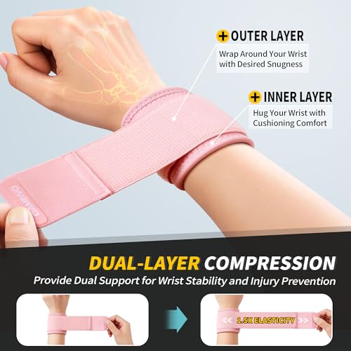 CAMBIVO 2 Pack Wrist Brace for Carpal Tunnel with wraps, Pink - color: Pink