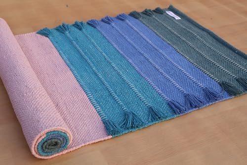 Jaipur Art & Rugs Cotton Yoga Rug - Eco-Friendly Hand-Woven Thick Mat (24”x72”x5mm) for Everyday Fitness at Home - Comfortable & Extra-Long - color: Multicolor 2