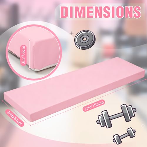Lyrow 3 Inch Thick Yoga Mat, 72 x 24 Inch Cushioned Foam Floor Mat with Carry Strap, Non Slip PU Leather Workout Pad for Pilates, Stretching, Restorative Yoga and Home Gym - color: Peach Pink
