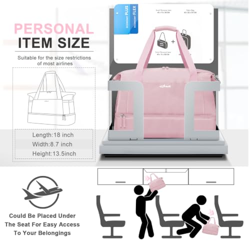 Gym Bag for Women, Personal Item Travel Bag with Shoes Compartment for Trip - color: Pink, size: Medium