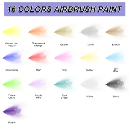 HOMY ARTY Airbrush Paint - 16 Colors with 2 Thinner | Ready to Spray Water-Based, Acrylic Air Brush Paints for Metal, Plastic Models, Canvas, Wood - 18 Bottles - color: 16 Colors with 2 Thinner