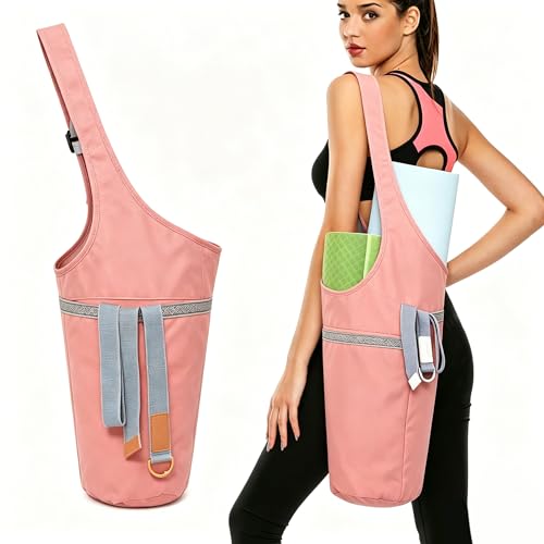 SportsYoga Mat Bag,Large Opening Yoga Mat Carrier for Quick Access,with Large Size Pocket and Zipper Pocket,Thick Mats for Workout,Gym, Pilates - color: Pink