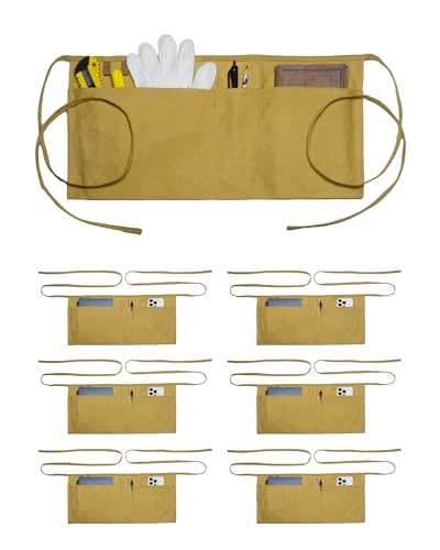 Canvas Work Waist Apron with 3 Pocket - color: 7 Pack Brown Apron Bulk