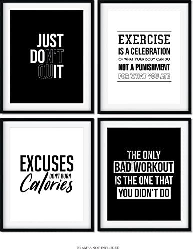 Govivo Motivational Wall Art - Gym Wall Decor Set of 4-11x14 Unframed Prints - Inspirational Quotes Home Decor for Gym Man Cave Weight Room Office Exercise Fitness Workout - size: 11x14 inches