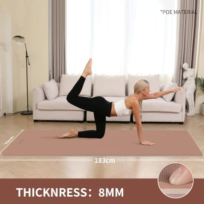 8mm Thick Yoga Mat Non Slip for Women Men - color: Brown+Apricot
