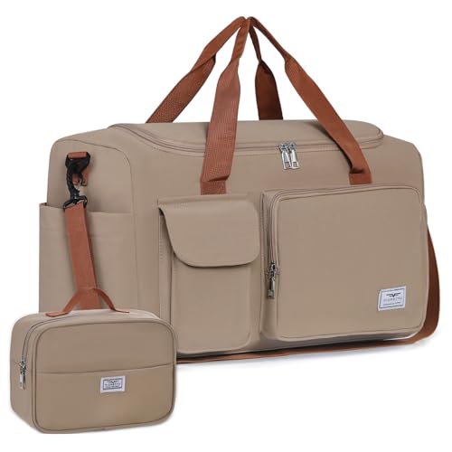 FIORETTO Women's Gym Duffle Bag with Shoes Compartment, 30L Capacity, Ideal for Travel, Gym, Sports, Duffel, Weekender - color: Khaki, style: Gym Bag With Toiletry Bag