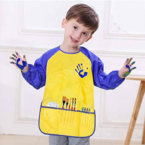 Kids Art Smocks 2 Pack Painting Smock with Long Sleeve and 3 Pockets for Age 3-8 - color: Yellow