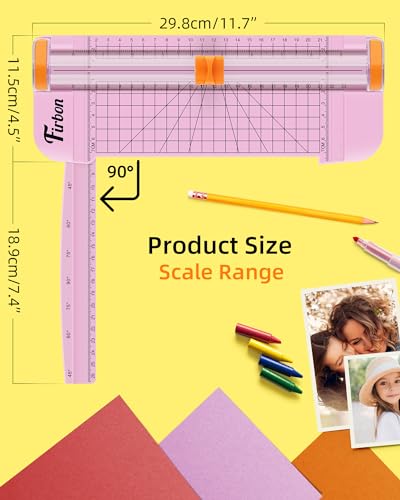 Firbon A5 Paper Cutter, Small Straight Paper Trimmer with Side Ruler | Pink compact design | Cuts photo, cardstock, labels & coupons | Portable desktop slicer | Scrapbooking & craft projects - color: A5-pink