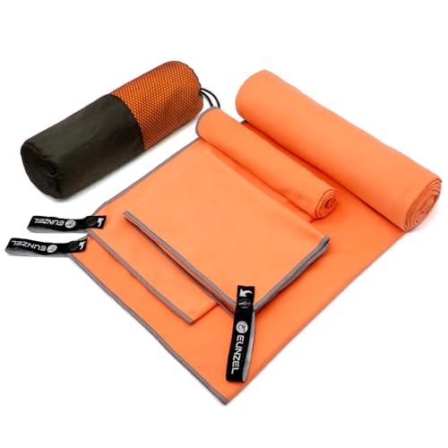 Eunzel Quick Dry Camping Towel, Microfiber Travel Towel 3 Size at 1 Pack,Fast Drying Towel Set for Camping, Beach, Gym, Sports, Yoga & Swimming Pool, Orange - color: Orange