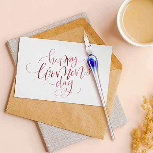 glass ink pen,Glass Dip Pen Set -Calligraphy Pen Signature Pen Writting ，Christmas Gifts Business Gifts Holiday Gift (Blue flower)