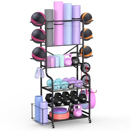 Mythinglogic Home Gym Rack for Dumbbells, Yoga Mats and Workout Equipment - color: Deep Black
