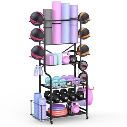 Mythinglogic Home Gym Rack for Dumbbells, Yoga Mats and Workout Equipment - color: Deep Black