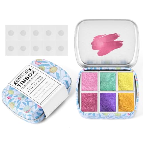 Art Supplies Handmade Watercolor Paint Set - 6 Metallic Gold Colors Half Pans Glitter Solid Water Color- Metal Case Sparkle Pearlescent Watercolour for Artists. Purple Pink Red - color: Solid Pigments-purple Pink Red