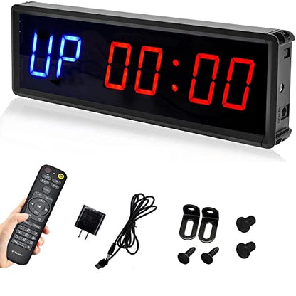 LED Interval Timer Count Down/Up Clock Stopwatch with Remote for Home Gym Fitness - color: Blue+red